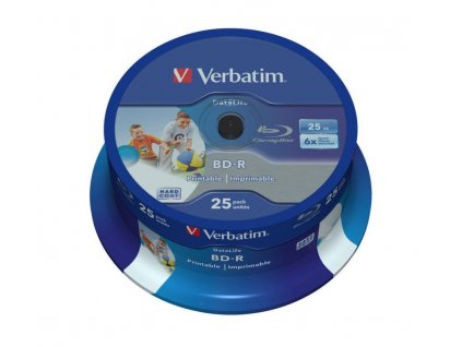 VERBATIM BD-R SL Datalife (25-pack)Blu-Ray/Spindle/6x/25GB Wide Printable (43811)