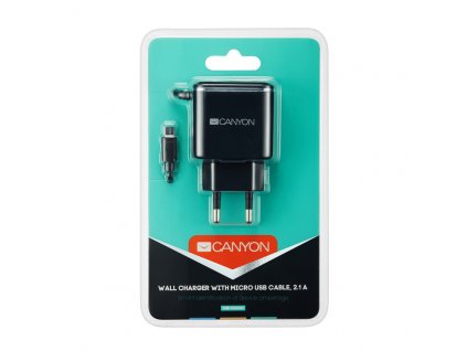 CANYON Univerzální 1xUSB nabíječka do sítě s ochranou proti přepětí, Micro USB Input 100V-240V, černá (CNE-CHA041BS)