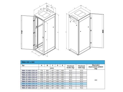 TRITON 19" rozvaděč RMA 42U/600x600 šedý (RMA-42-A66-CAX-A1)