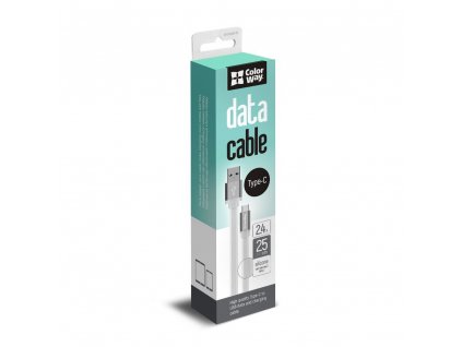 ColorWay USB - USB-C kabel 25cm, plochý, bílá