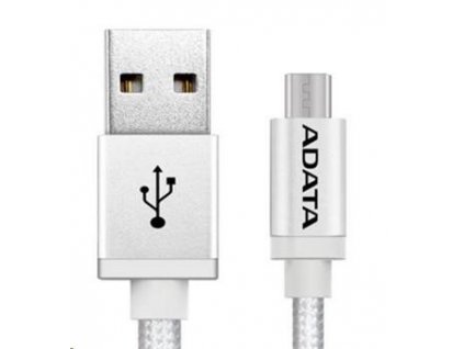 Adata USB kabel A-B micro 1m, pletený, stříbrný
