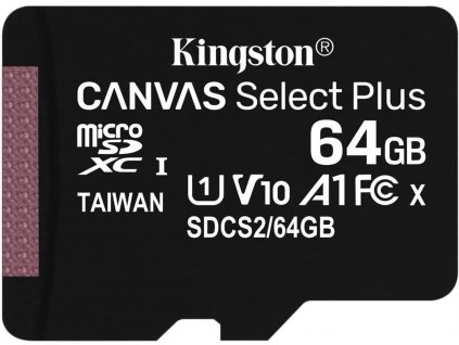KINGSTON microSDXC 64GB Canvas Select Plus A1 C10 Card (rychlost až 100 MB/s) bez adaptéru (SDCS2/64GBSP)