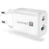 CONNECT IT Wanderer2 GaN nabíjecí adaptér 1×USB-C + 1xUSB-A, 33W PD, bílá (CWC-2080-WH)