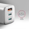 AXAGON ACU-DPQ65W, GaN nabíječka do sítě 65W, 3x port (USB-A + dual USB-C), PD3.0/QC4+/PPS/Apple (ACU-DPQ65W)