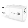 CONNECT IT DUPLEX Nabíjecí adaptér 1xLightning + 1×USB-C, 20W, kabel 27W, BÍLÝ (CWC-2090-WH)