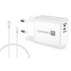 CONNECT IT DUPLEX Nabíjecí adaptér 1xLightning + 1×USB-C, 20W, kabel 27W, BÍLÝ (CWC-2090-WH)