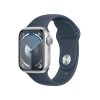 Apple Watch Series 9 41mm Stříbrný hliník s ledově modrým sportovním řemínkem - S/M (MR903QC/A)