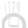 Datový kabel Baseus Superior 3v1 USB/microUSB, Lightning, USB-C 1,5m 3,5A bílý (CAMLTYS-02)