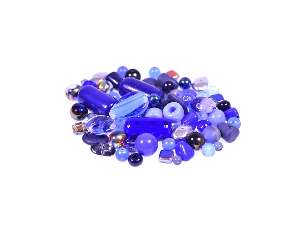 mix of glass pressed beads blue