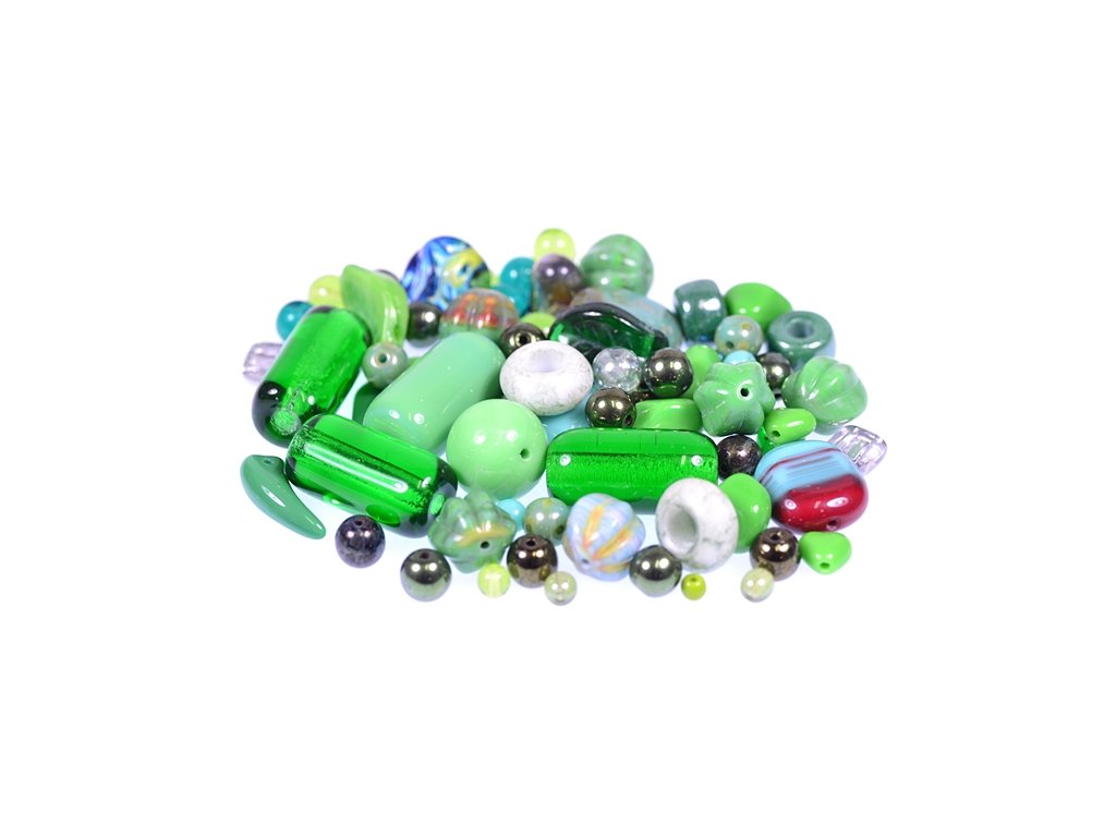 Mix of glass pressed beads green