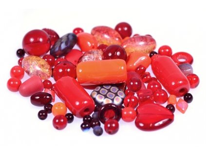 mix of glass pressed beads red
