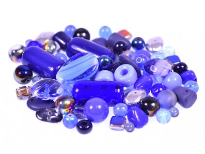 mix of glass pressed beads blue