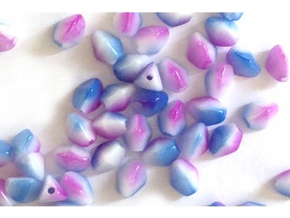 Tiny 3D Bicones blue white and fuchsia