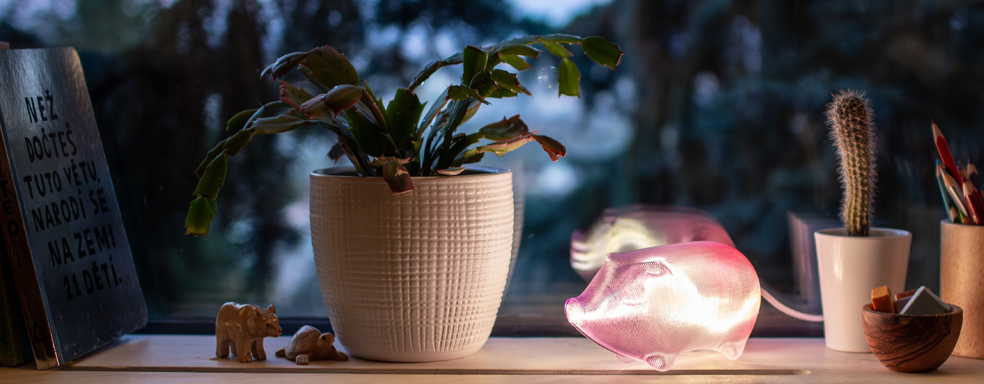 selátko - nádherná svítící dekjorace do USB v interiéru, na parapetu krásného okna