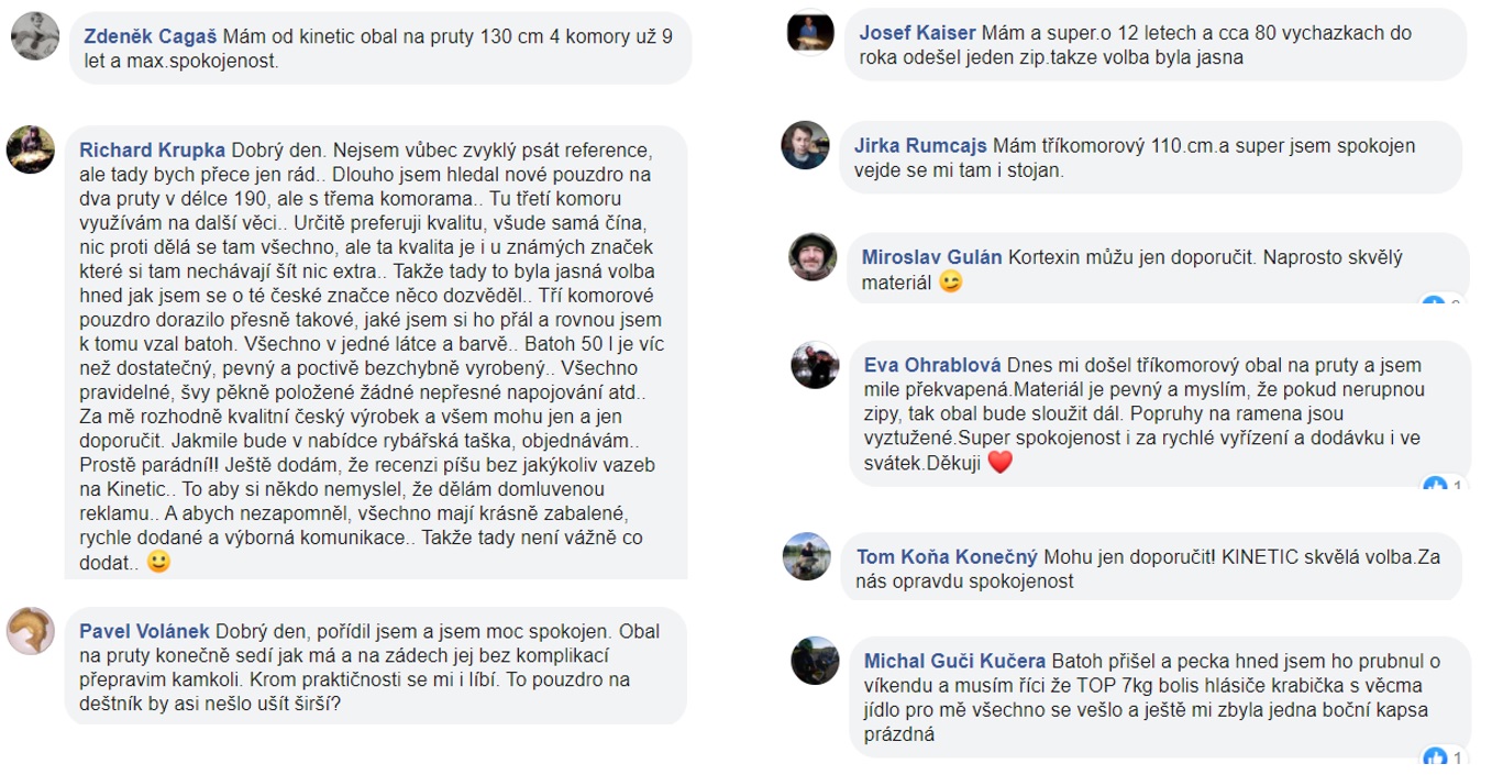 Reference zákazníků na rybářské obaly Kinetic