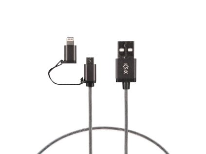 Ksix nabíjecí a datový kabel 2v1 Micro-USB/lightning na USB, kovový (Barva Zlatá)