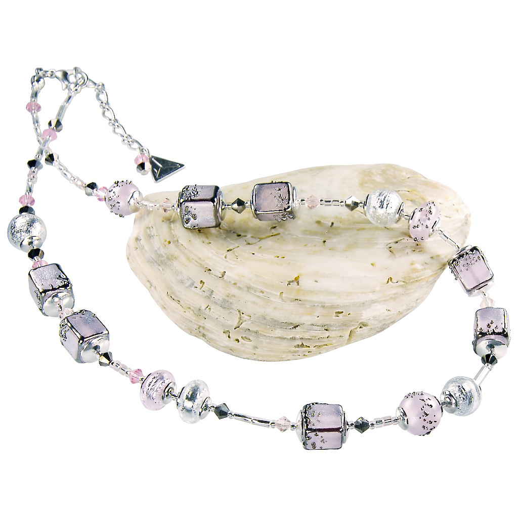Náhrdelník Delicate Pink s ryzím stříbrem v perlách Lampglas