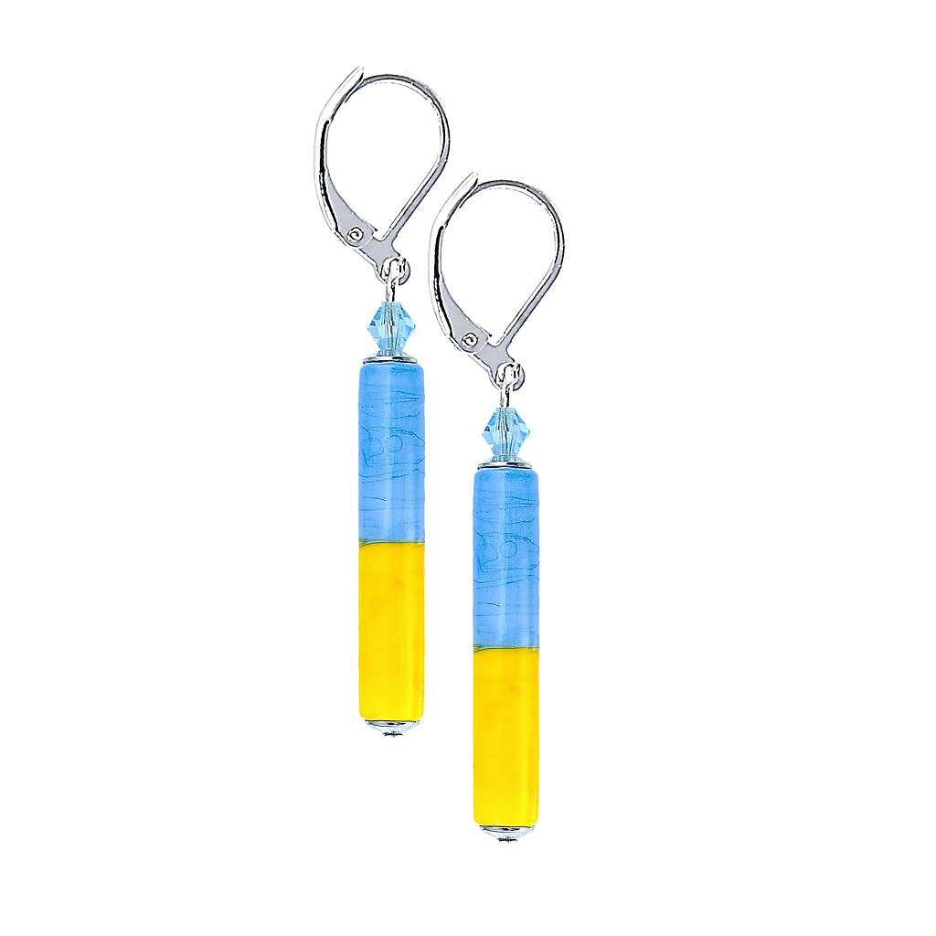 Dámské náušnice Courage s modro-žlutými skleněnými perlami Lampglas