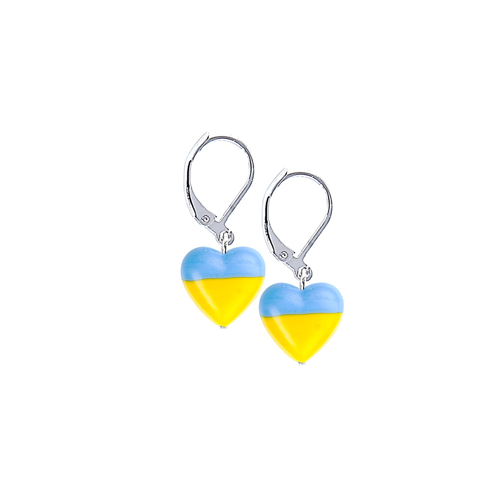 Dámské náušnice Together s modro-žlutými skleněnými perlami Lampglas
