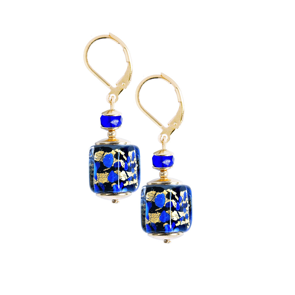 Deep Blue earrings with 24k gold in Lampglas pearls