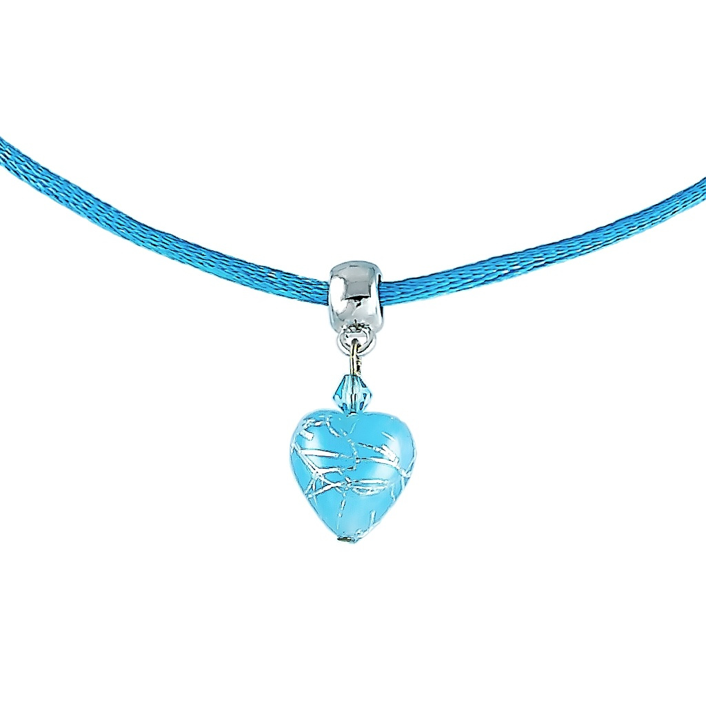 Nebesky modrý náhrdelník Baby Blue s ryzím stříbrem v perle Lampglas