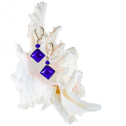 Gold Blue earrings with sterling silver in Lampglas pearls