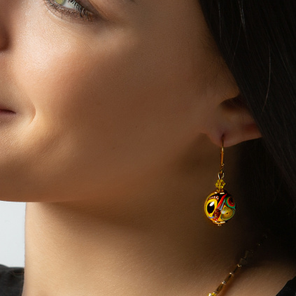 Cheerful Mood earrings with a unique drawing in lampglas pearls
