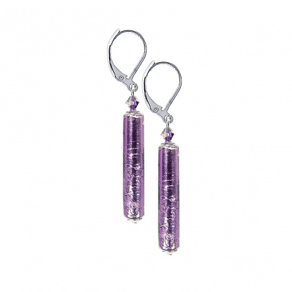 Náušnice Purple Passion s ryzím stříbrem v perlách Lampglas