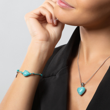 Náramek Turquoise Caress s ryzím stříbrem v perle Lampglas