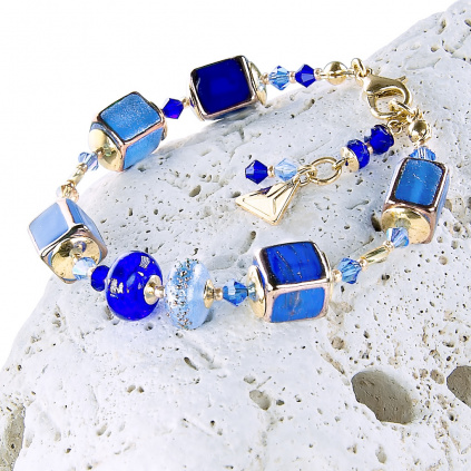 Bracelet Triple Blue with Lampglas pearl
