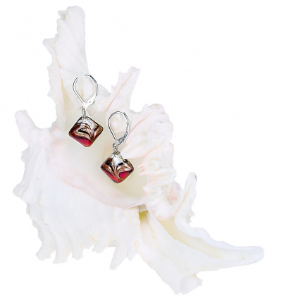 Red Point earrings with sterling silver in Lampglas pearls