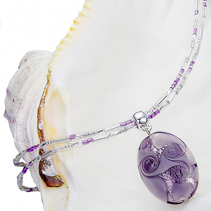 Náhrdelník Tanzanit Lace s ryzím stříbrem v perle Lampglas