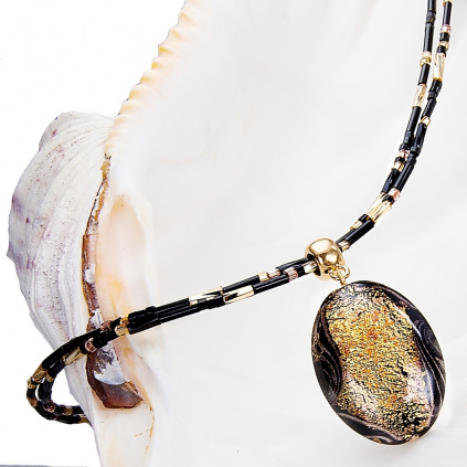 Golden Ground necklace with 24K gold in Lampglas pearl