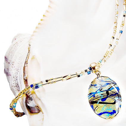 Dámský náhrdelník Blue Spy s 24kt zlatem v perle Lampglas