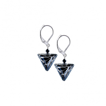 Náušnice Black Marble Triangle  s ryzím stříbrem v perlách Lampglas