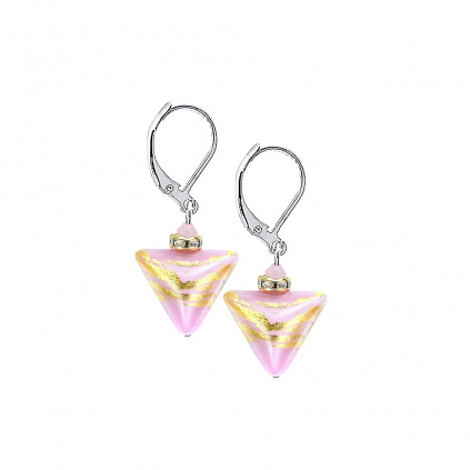 Sweet Rose Triangle earrings with 24k gold in Lampglas pearls