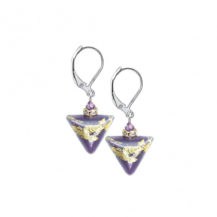 Náušnice Purple Triangle s 24karátovým zlatem v perlách Lampglas
