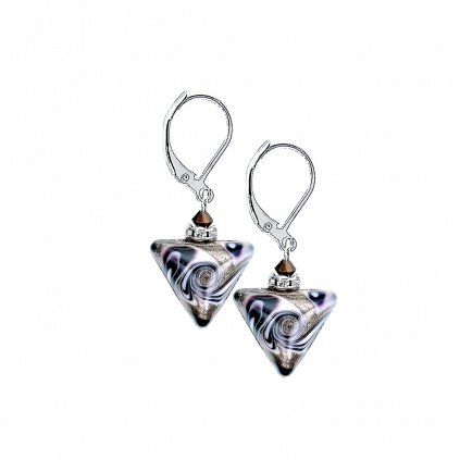 Cleopatra's Dream Triangle earrings with a unique design in Lampglas pearls