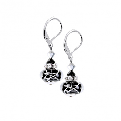 Black Crystal earrings with sterling silver in Lampglas pearls