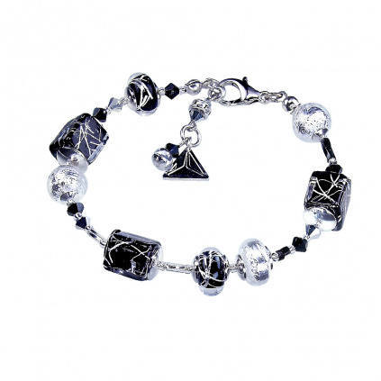 Black Crystal bracelet with sterling silver in Lampglas pearls