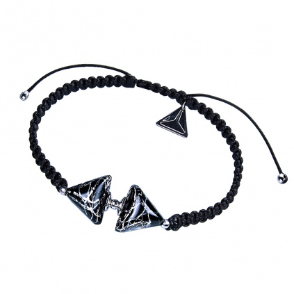 Náramek Double Black Marble Triangle s ryzím stříbrem v perlách Lampglas
