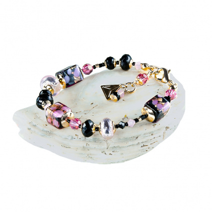 Bracelet Sakura Cubes in 24K gold and sterling silver with Lampglas pearls
