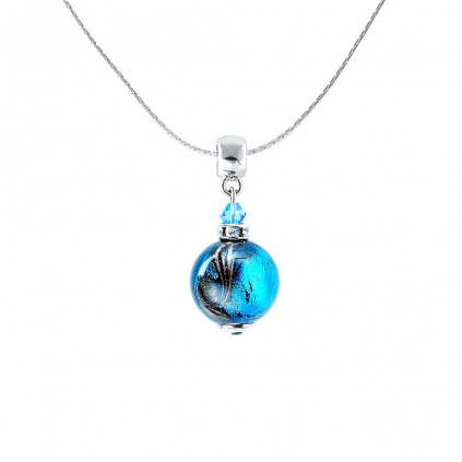 Náhrdelník Blue Lagoon s ryzím stříbrem v perle Lampglas