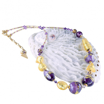 Náhrdelník Violet Shine s 24karátovým zlatem v perlách Lampglas