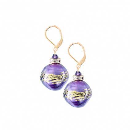 Náušnice Violet Shine s 24karátovým zlatem v perlách Lampglas