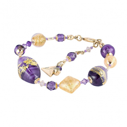 Náramek Violet Shine s 24karátovým zlatem v perlách Lampglas