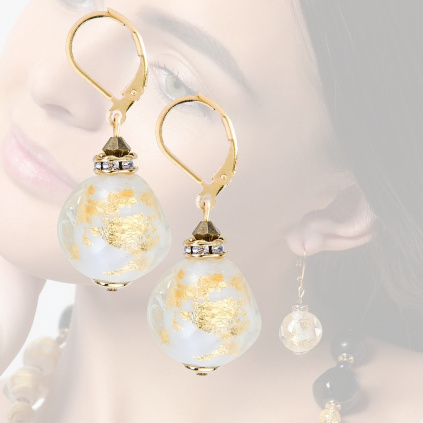 Náušnice Gold Elegance s 24karátovým zlatem v perlách Lampglas