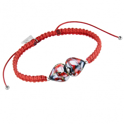Bracelet Double Hearts Dots of Love with 24K gold in Lampglas pearl