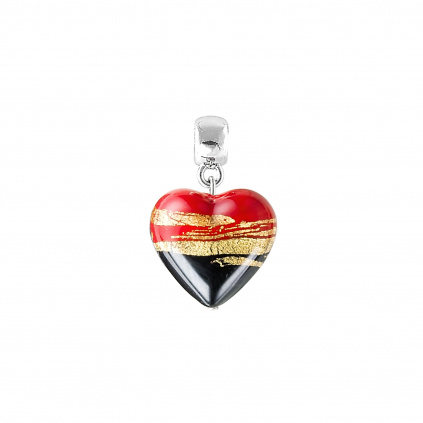 Red Black Heart pendant with 24K gold in Lampglas pearl