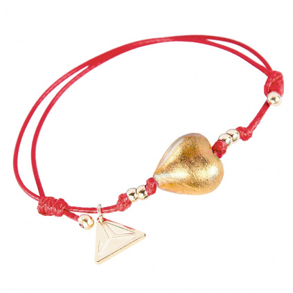 Náramek Golden Heart-Red s 24karátovým zlatem v perle Lampglas